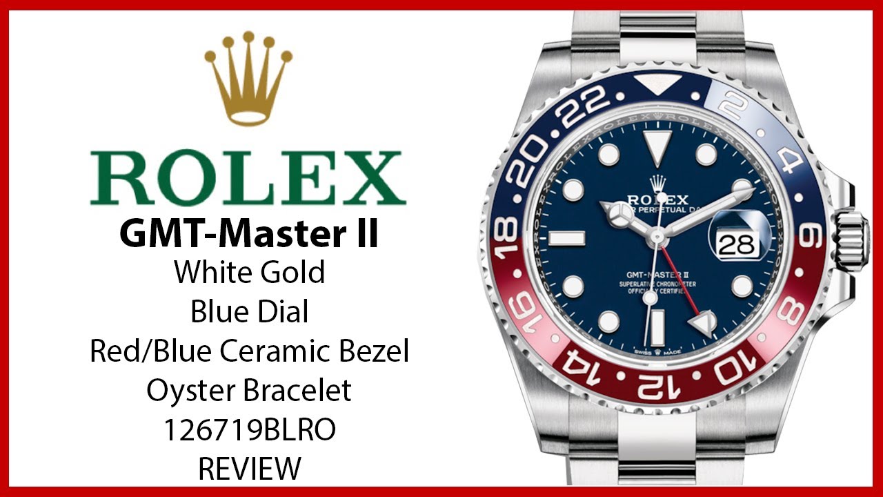 ▶Rolex GMT-Master II, белое золото, синий циферблат, красно-синий керамический безель, браслет Oy...