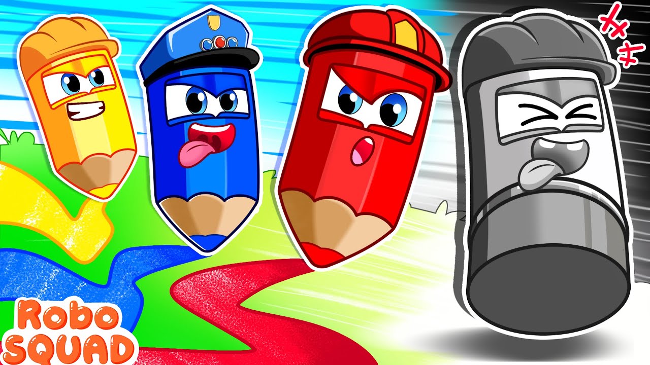 Naughty Gray Crayon Escape! ✨ Funny Drawing Adventure ✏️Learn Color | RoboSquad Kids Cartoon