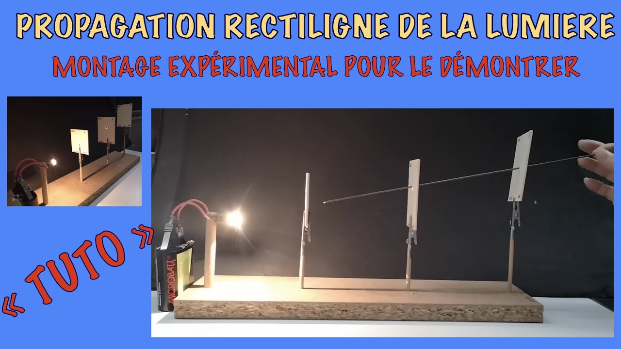 Montage expérimental pour montrer la propagation rectiligne de la lumière. Expérience de 5ème.