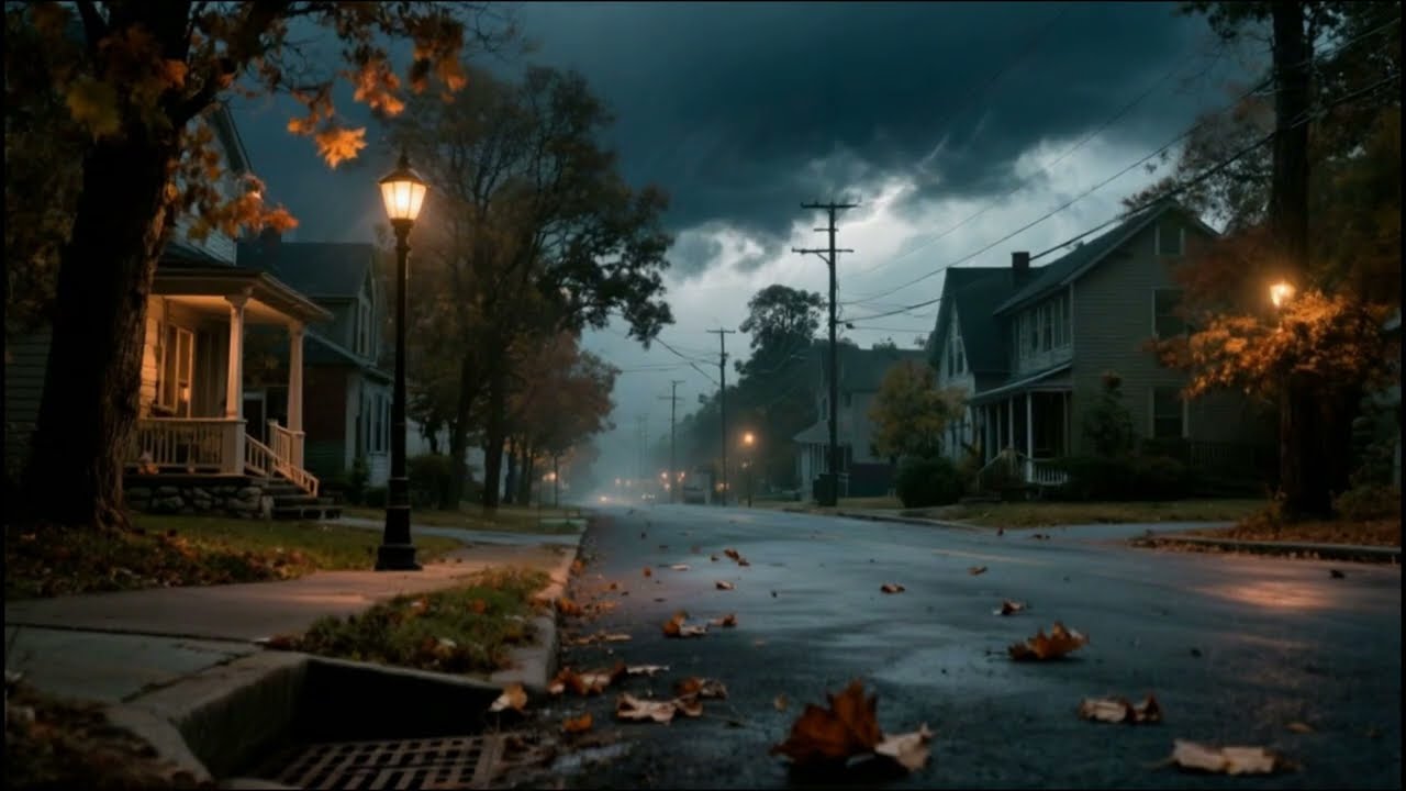 Calm Before the Storm in Derry, Maine 🌧️ Windy Streets, Dark Clouds & Eerie Ambience (3H20)