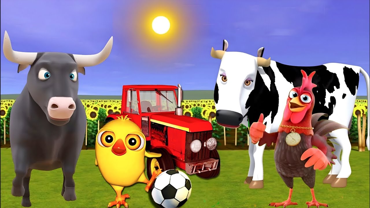 El pollito y el Tractor de la Granja - Escapando del Toro y del Pollito 3d - Parte 1