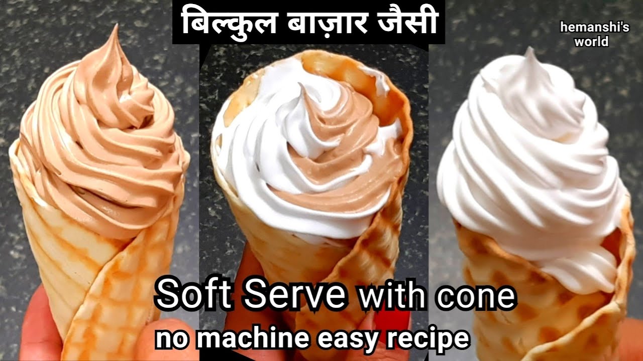 Homemade Soft Serve Ice Cream Recipe with easy eggless icecream cone - No machine ice cream recipe