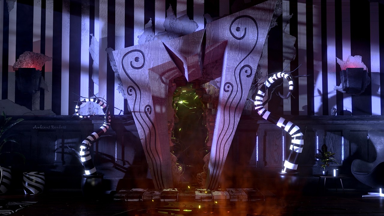 BeetleJuice Inspired Ambience | Thunder, Rain & Fireplace Sounds for relaxation | With Spooky Vibes