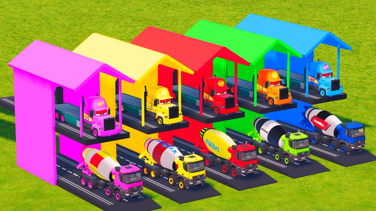 COLORFUL CEMENT MIXER TRUCK VS EPIC OBSTACLE COURSE! 🚛 GARAGE CHALLENGE | FARMING SIMULATOR 22