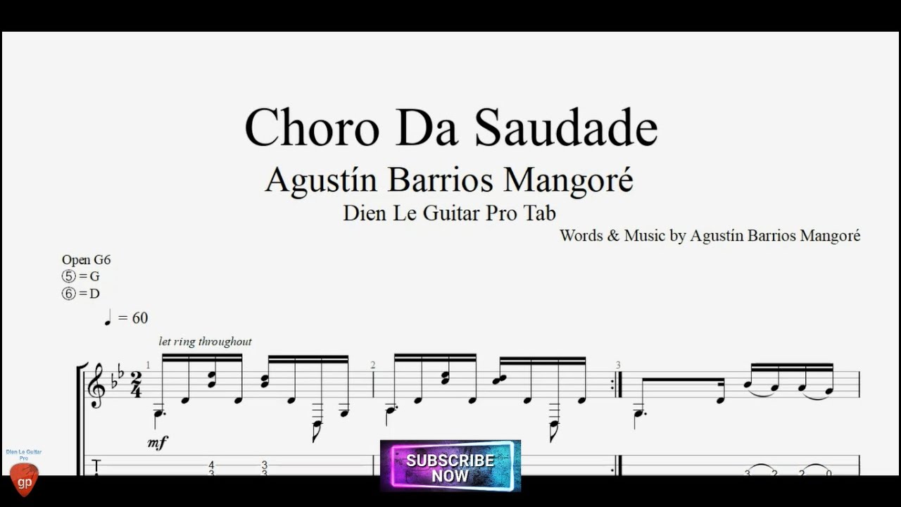 Choro Da Saudade by Agustín Barrios with Guitar Tutorial TABs
