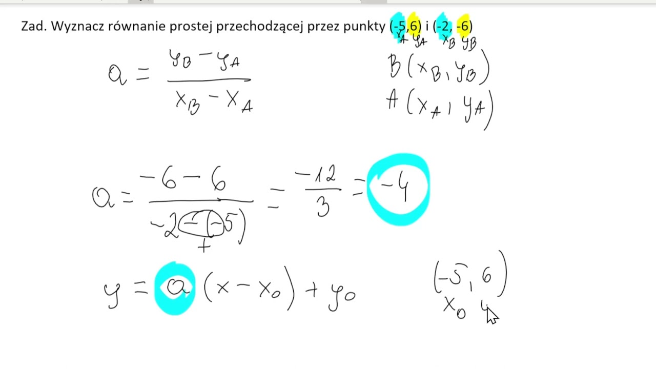 Równanie prostej przechodzącej przez dwa punkty.
