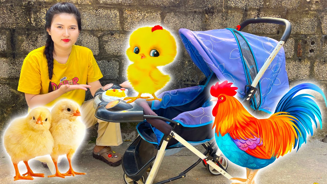 Cam Cam đi tìm gà con bị lạc, tìm được con thỏ, con cua, con bò