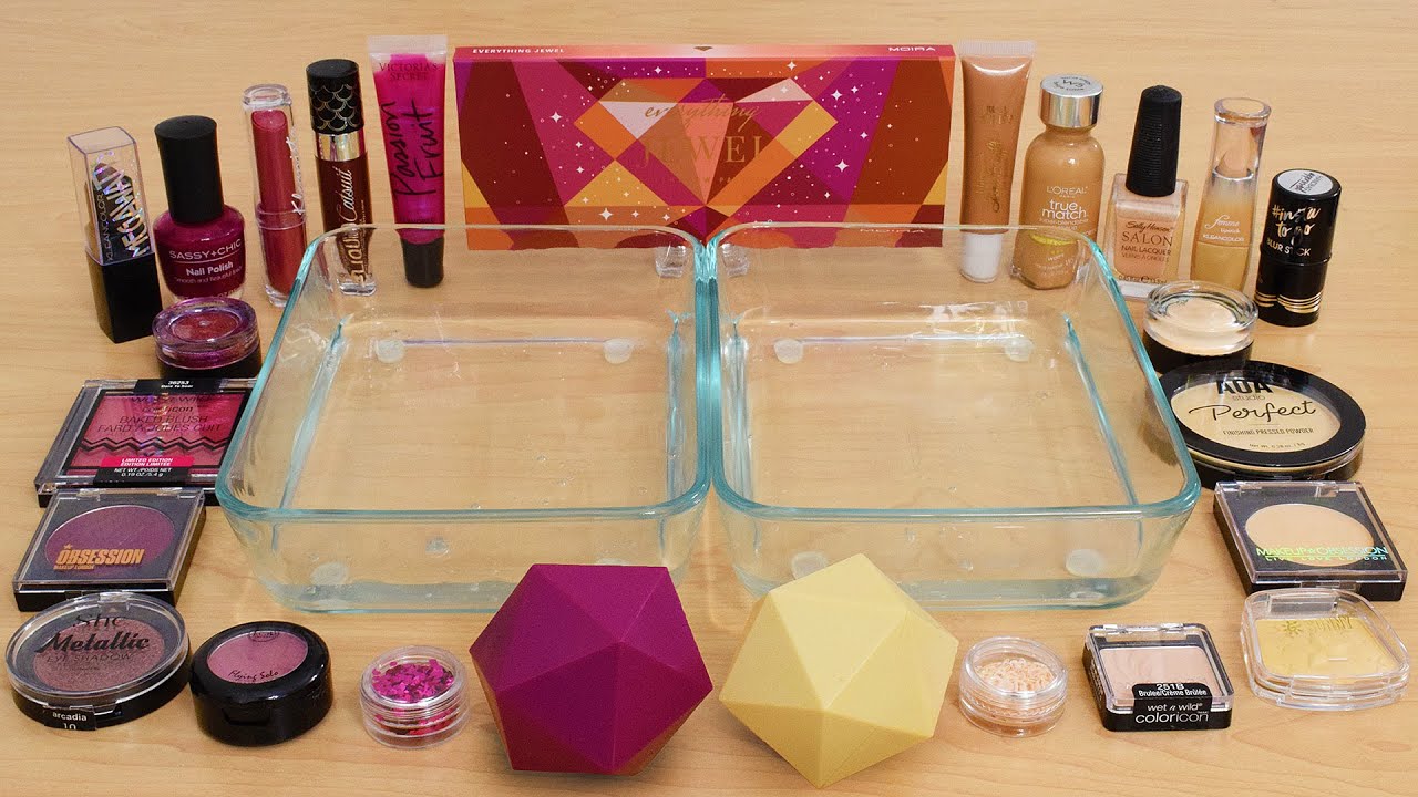 Burgundy vs Beige - Mixing Makeup Eyeshadow Into Slime ASMR 369 Satisfying Slime Video