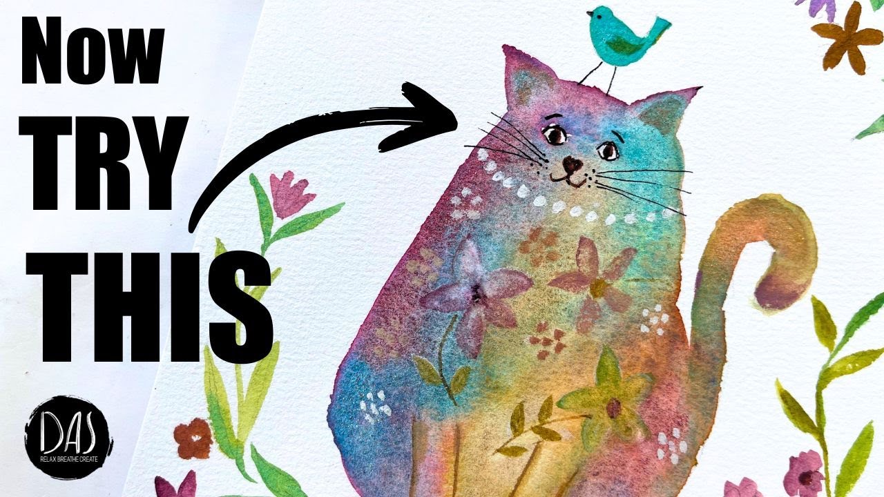 Paint a Whimsical Watercolor Cat with Sparkles - Adorable Vintage Kitty in Just Minutes