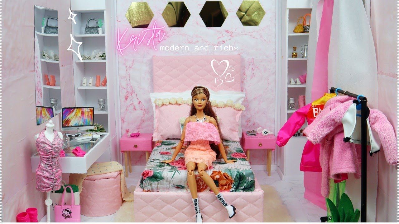 DIY Rich and Modern PINK Barbie Doll Bedroom!!💕  Krista's New Room | Barbie Doll Videos