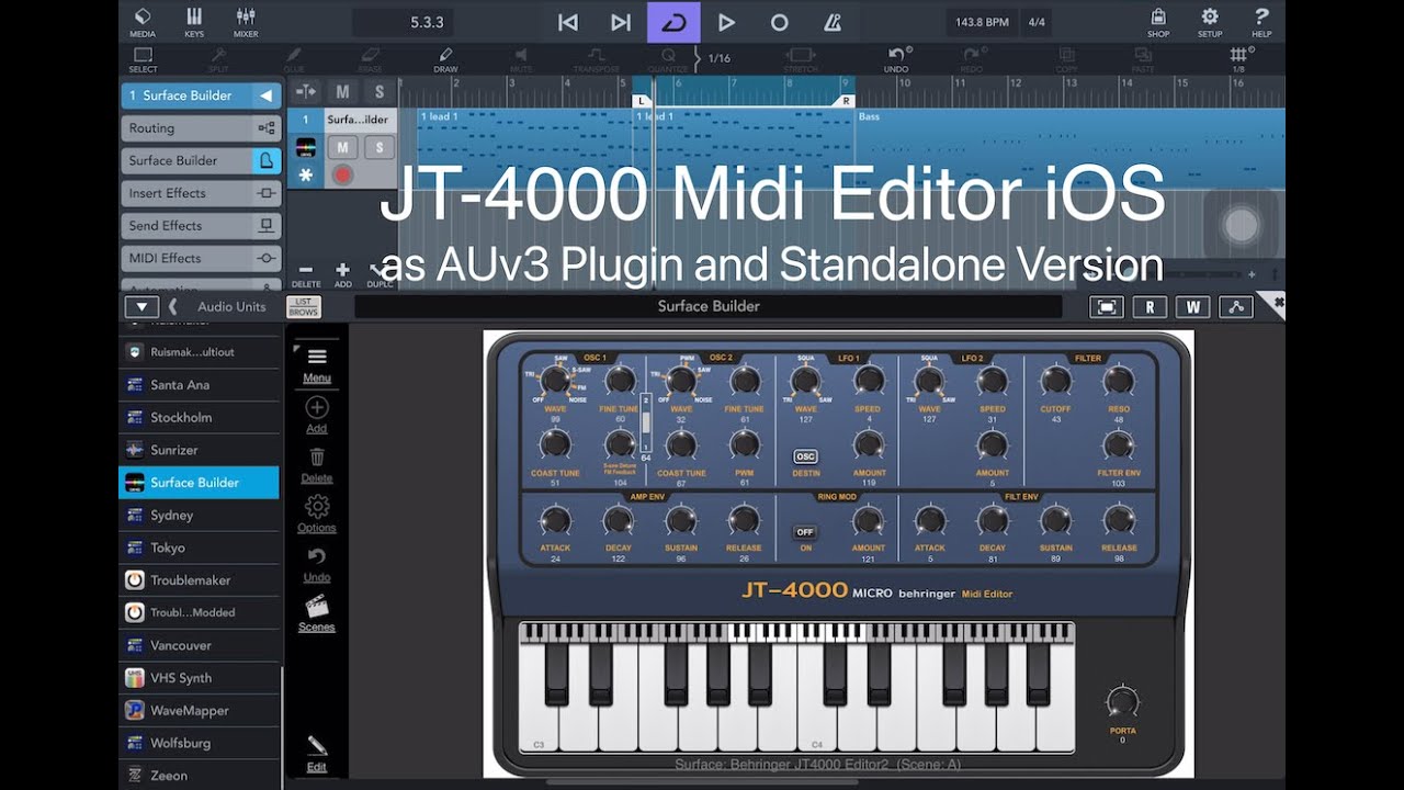 Behringer JT-4000 iOS Editor as Surface Builder Panel, AU and Standalone