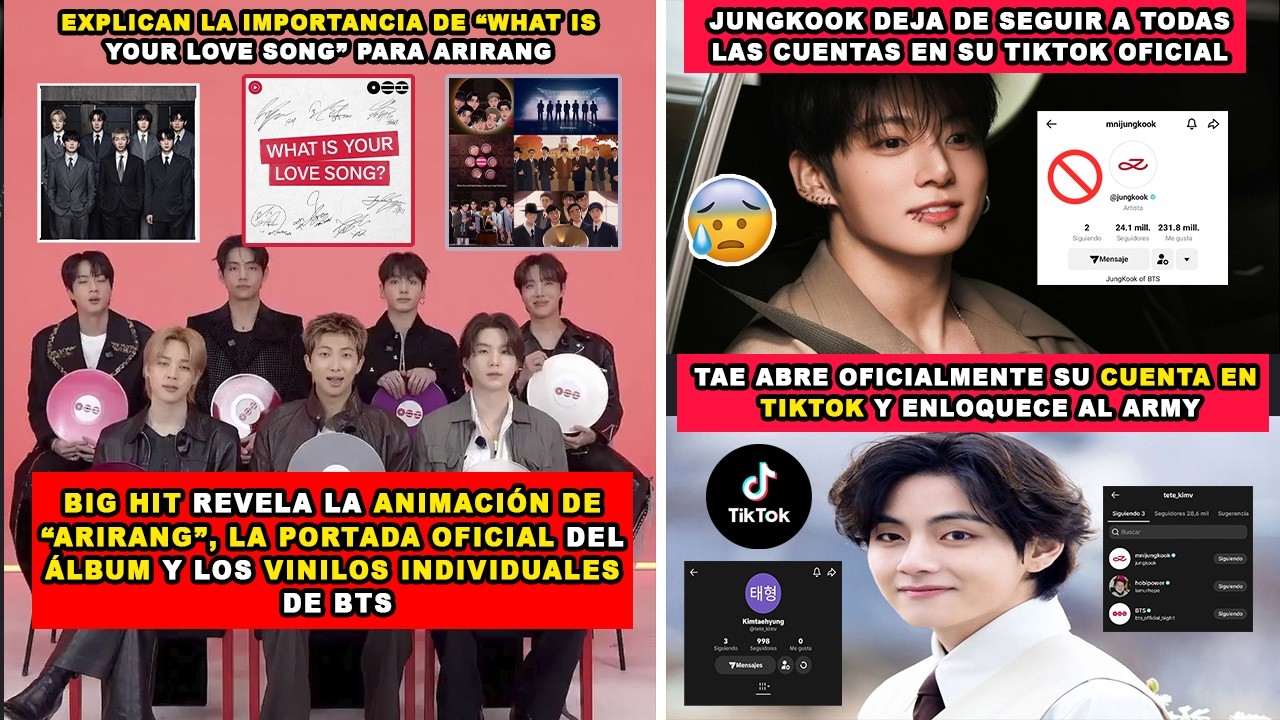 😮TAE ABRE SU CUENTA DE TIKTOK/JK DEJA DE SEGUIR A TODOS/BTS ESTRENA PORTADA ANIMACIÓN ALBUM ARIRANG