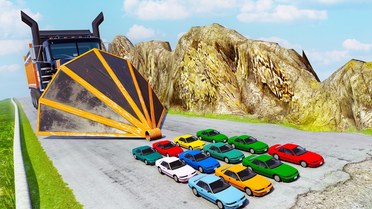 Экстремальные спуски с горы с ГИГАНТСКИМ ТАРАНОМ-ПЛУГОМ! - Crash Hard DESTRUCTION (BeamNG Drive)