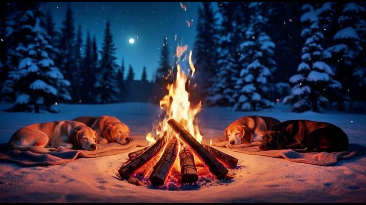 3 Hours Cozy Fireplace / Embers in the Breeze / Comfortable Burning with Sleeping Dogs