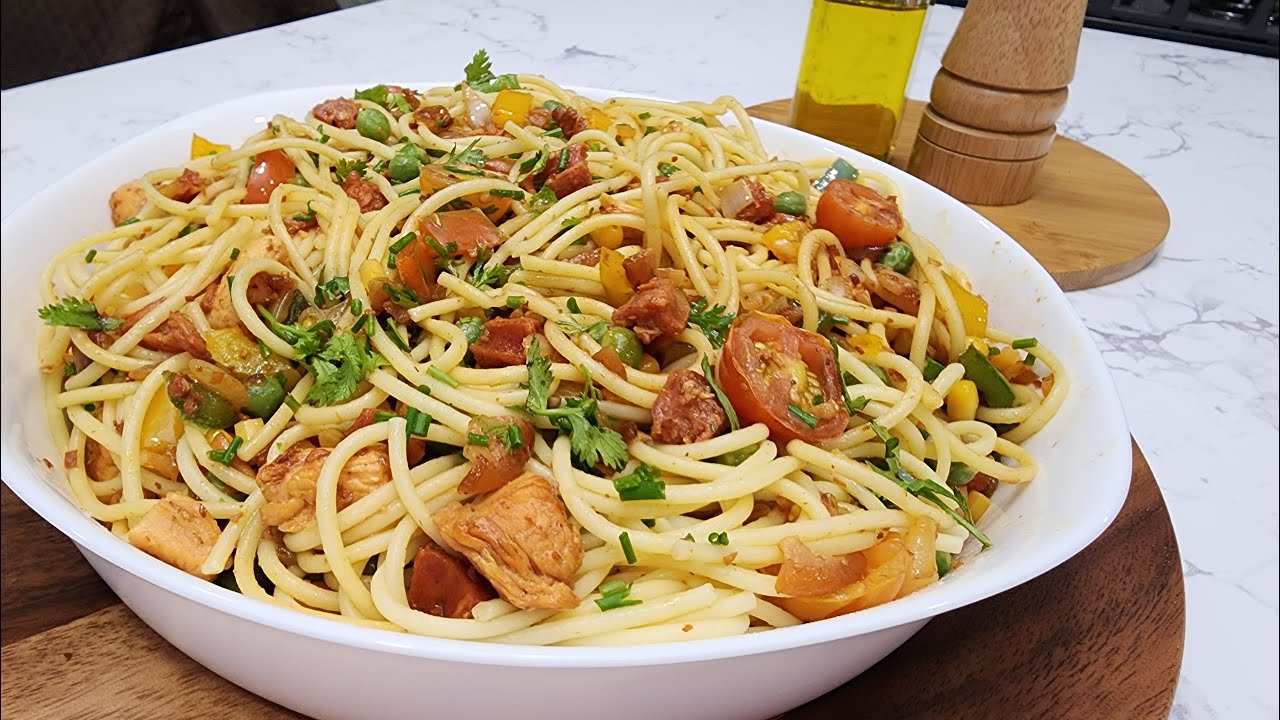 SPAGHETTI CON POLLO Y VERDURAS RECETA PERFECTA - FACIL Y MUY DELICIOSA