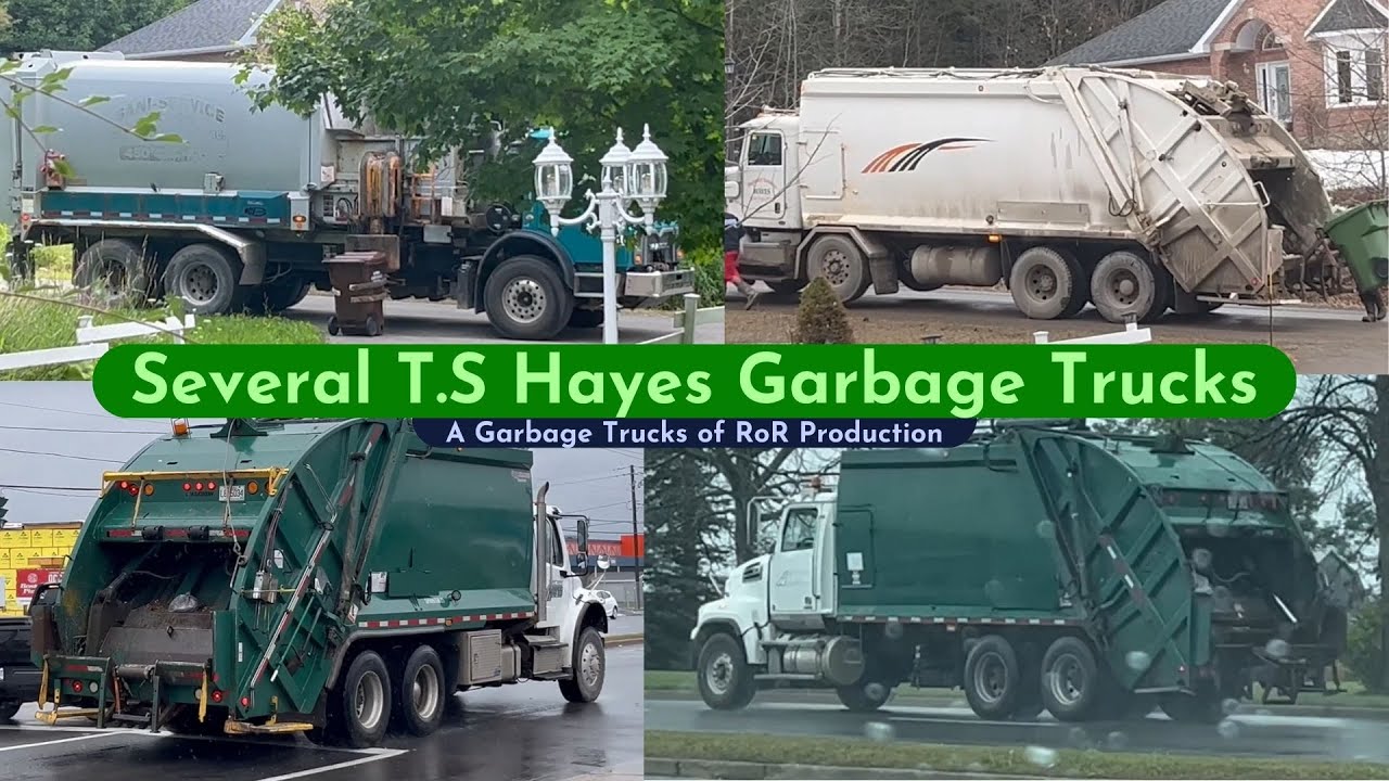 Several Transport Sanitaire Hayes garbage trucks in action
