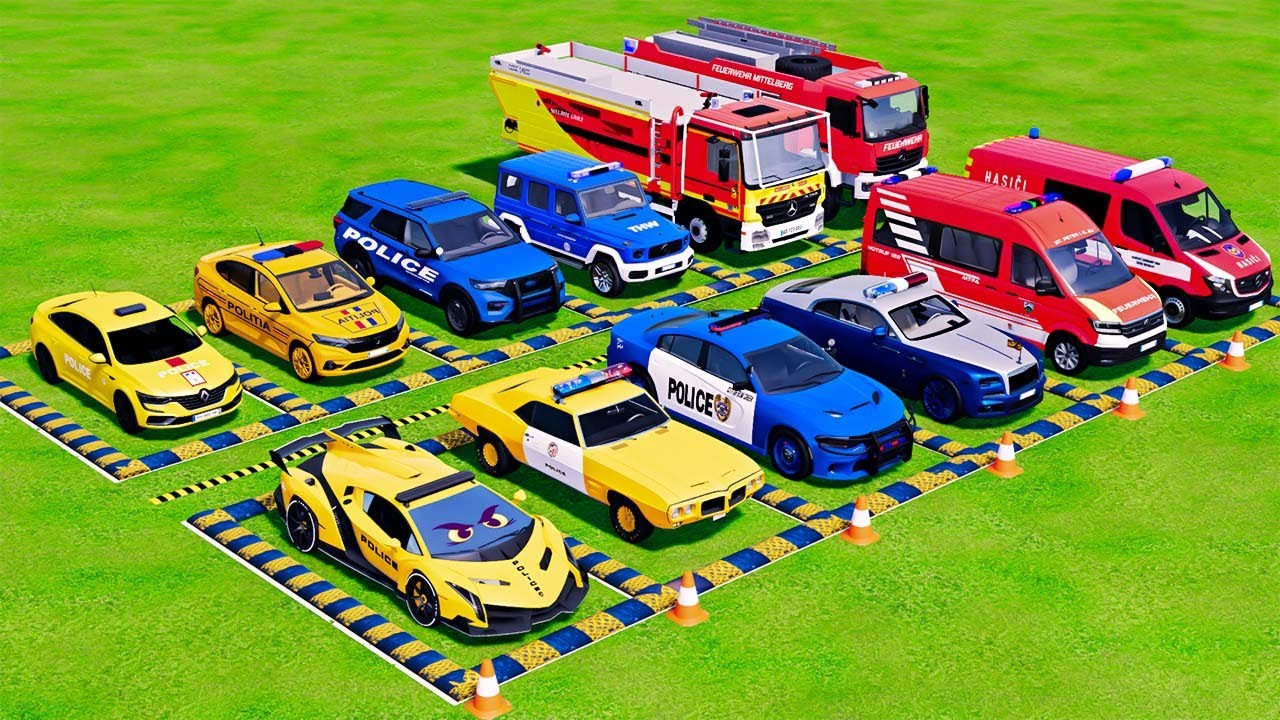POLICE COLORFULL - TRANSPORTING POLICE CARS, AMBULANCE VEHICLES, FIRE TRUCK WITH TRUCK - FS22 #686