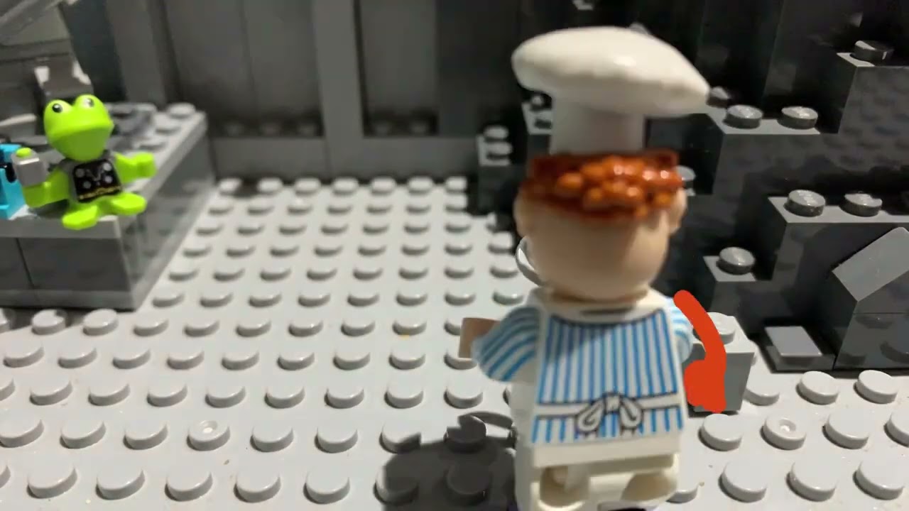 Lego Kermit the frog gets cooked