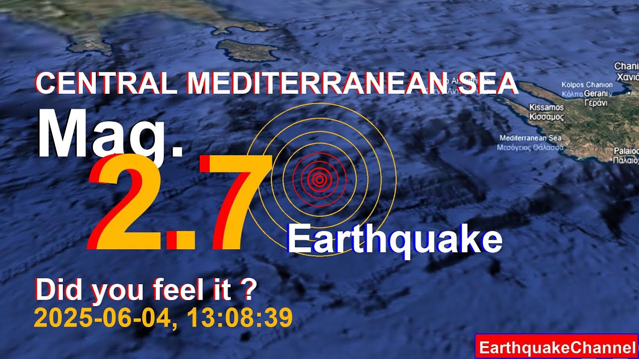 central mediterranean sea Earthquake today now 2025-06-04, at 13:08:39