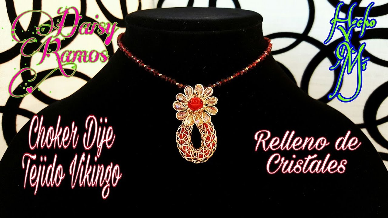 Choker con Dije en Tejido Vikingo relleno se Cristales, DIY Alambrismo