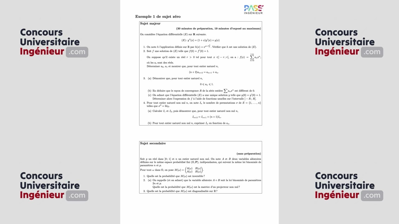 Annales PASS'Ingénieur - oral de Mathématiques - 2025 #1
