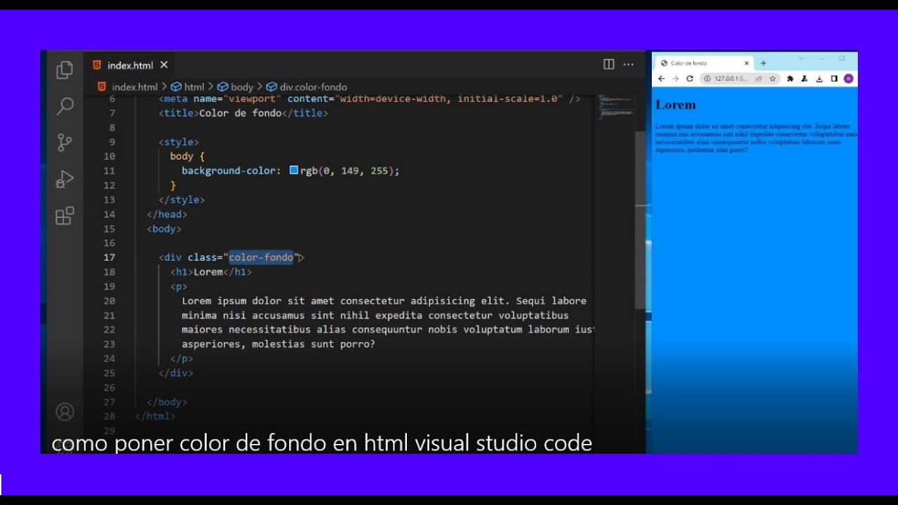 como PONER COLOR de FONDO en HTML VISUAL studio CODE 🚀