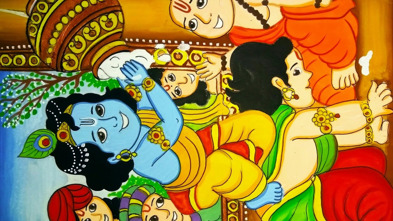 Krishna Janmashtami special painting of lord Krishna , Balrama and his friends