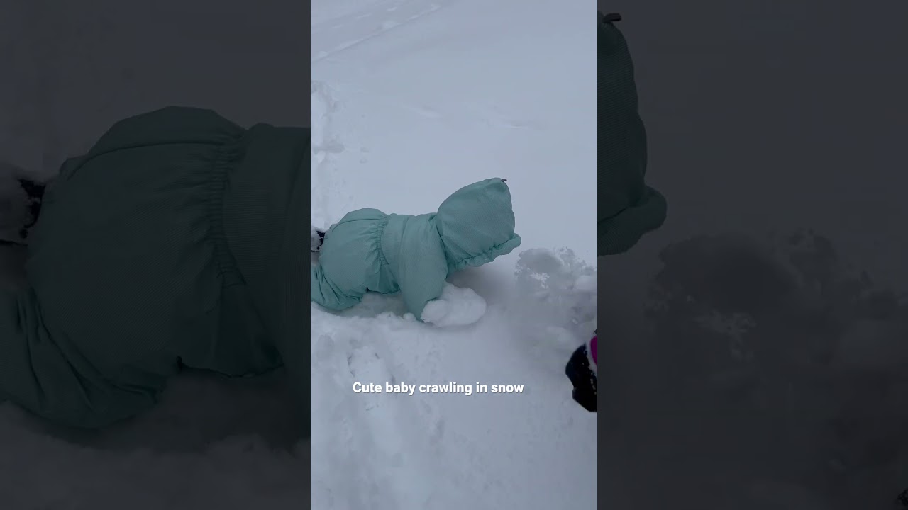 Cute and funny baby crawling, exploring in snow for the first time || heavy snowfall winter Finland
