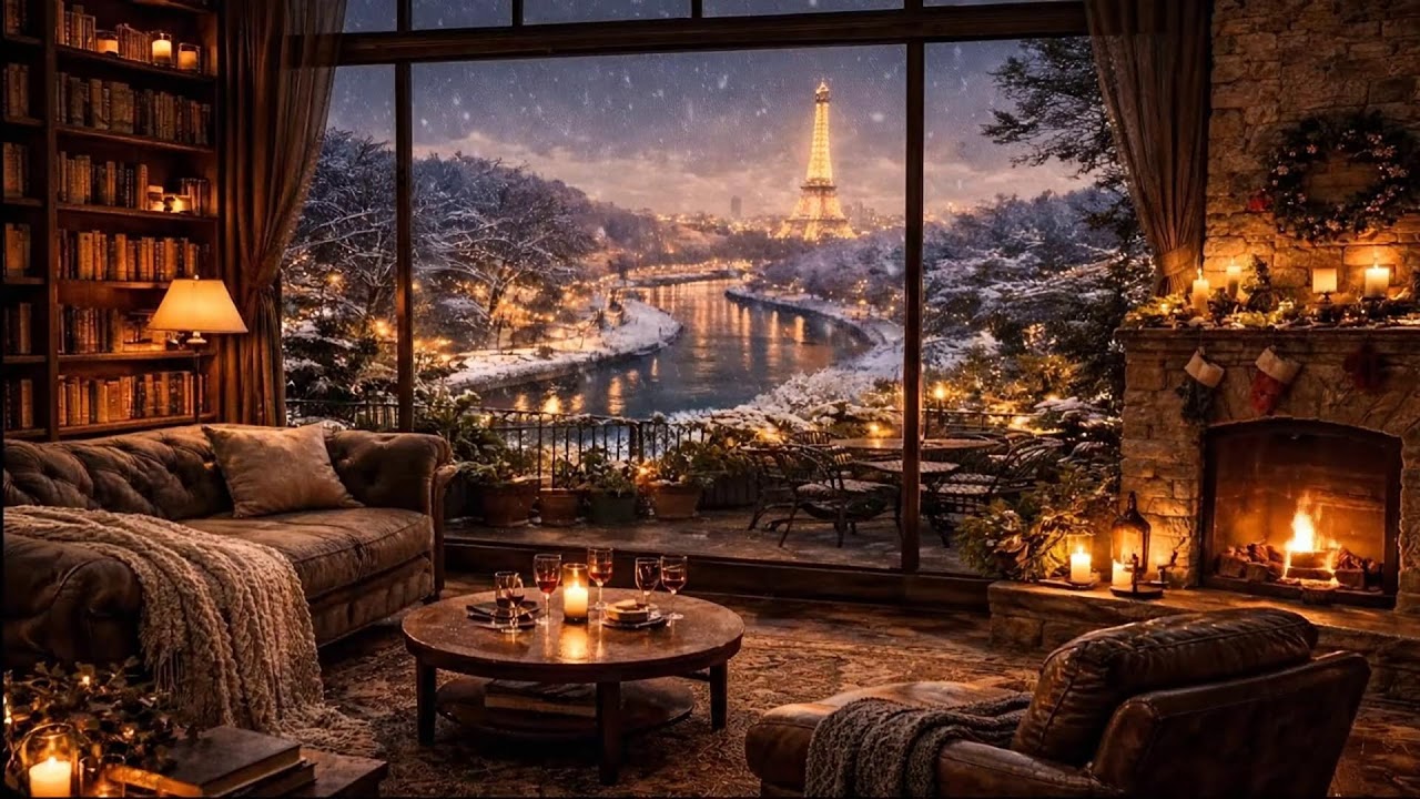 Relaxing After Work Jazz ☕ Cozy Winter Night Café with Fireplace Sounds for Relax & Unwind