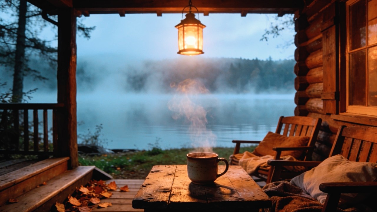 Calm music to reduce stress & depression • Autumn balcony candlelight & hot tea view | ønecalm