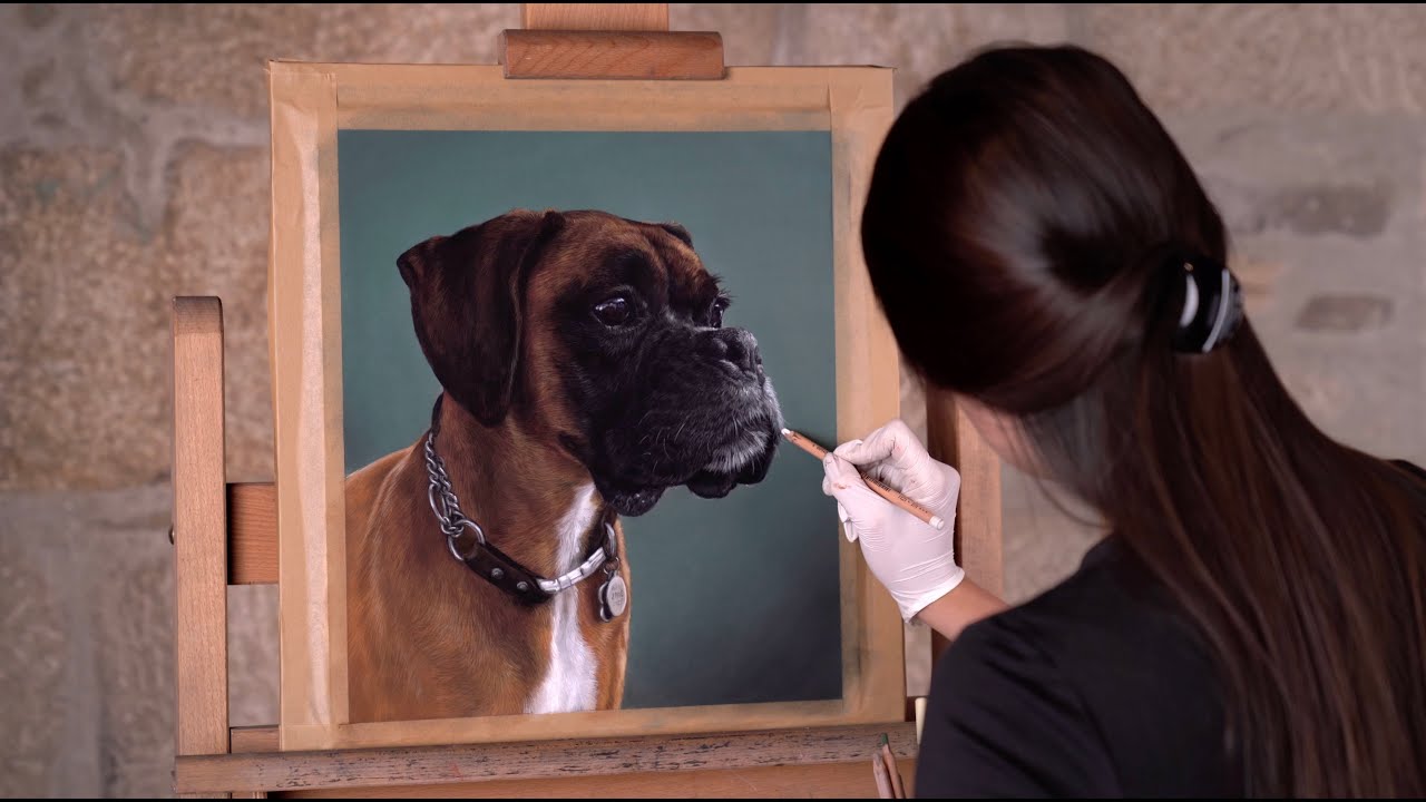 Painting a REALISTIC Boxer DOG 🐕 with Pastels ▶ Realistic Pet Portrait by Patricia Otero