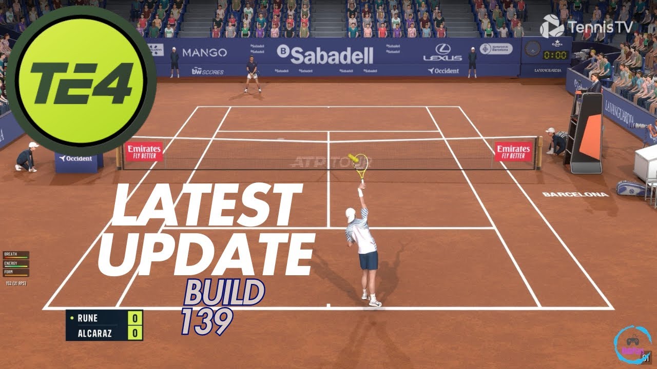 Tennis Elbow 4 latest update gameplay (Build 139) - Rune vs Alcaraz - Barcelona Open