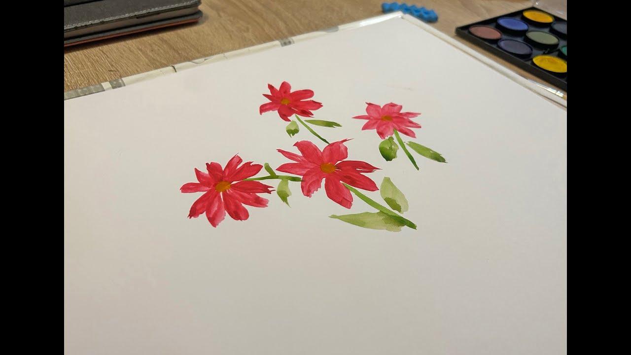 Flower -Easy 7-Minute Watercolor Flower Painting with a Sword Brush for Relaxation