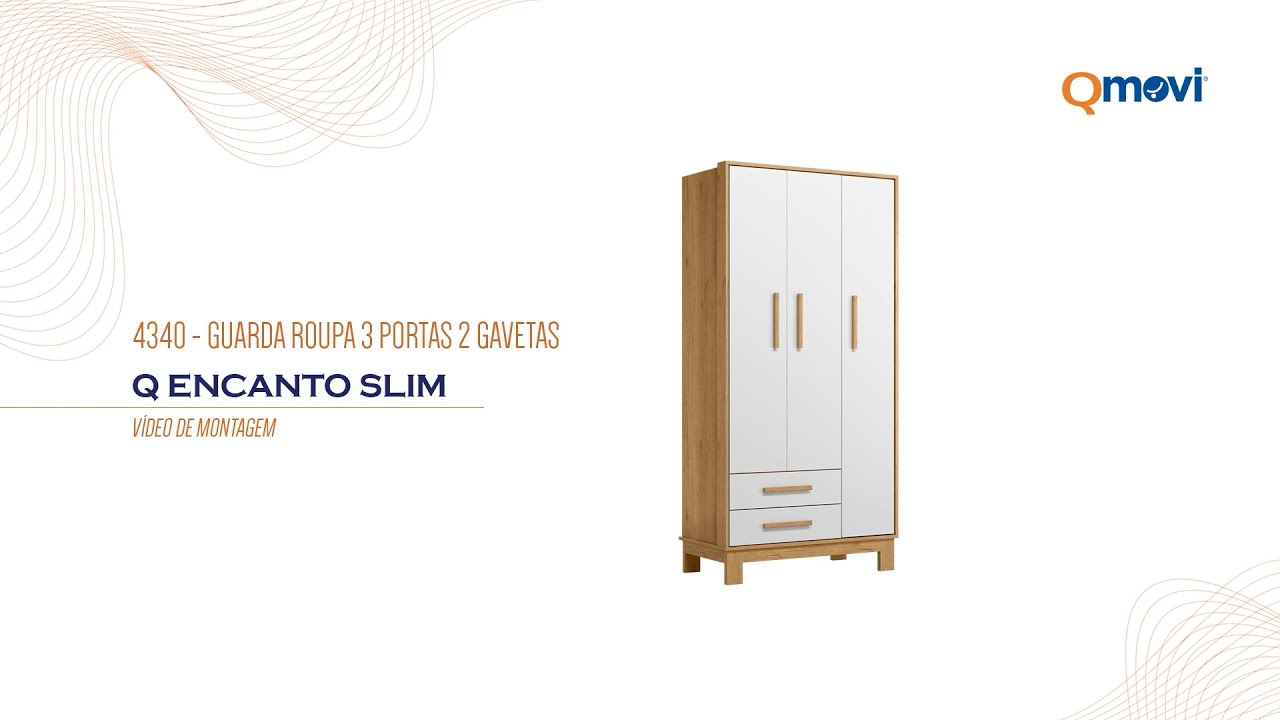 Qmovi | 4340 - Guarda Roupa 3 Portas e 2 Gavetas Q Encanto Slim | Montagem de Produto