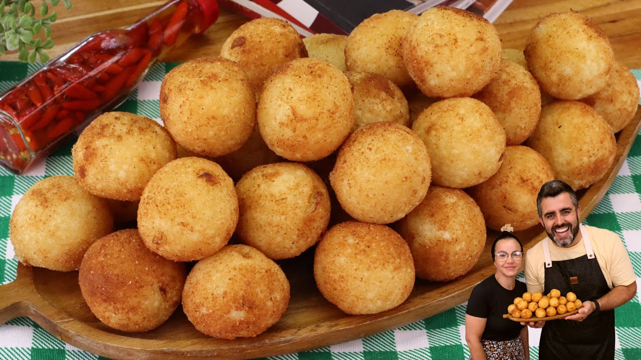 BOLINHO DE MANDIOCA (AIPIM) FRITO COM QUEIJO - MASSA SEQUINHA - CROCANTE - DELICIOSO E FÁCIL