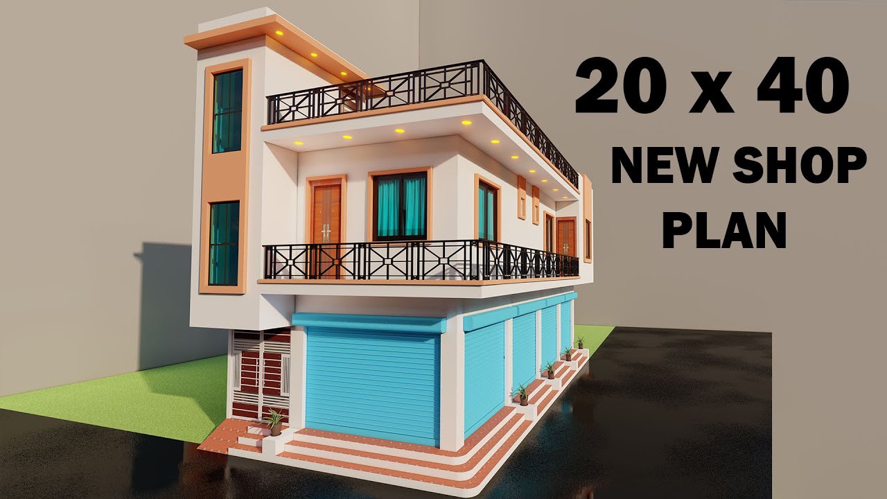 3D Corner shop with house plan,3D dukan or makan ka naksha,new house elevation,3D shop plan