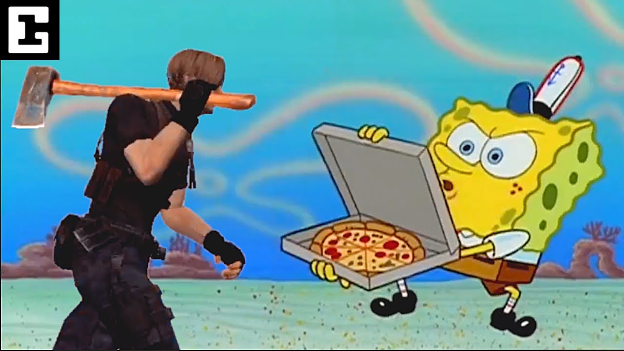 Leon Kennedy trying to get a pizza from Spongebob