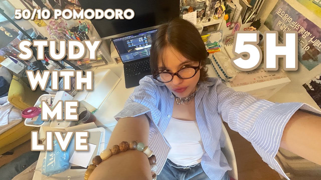 study with me live: 5 hours (real sounds, no music, 50/10 pomodoro technique) 🌷