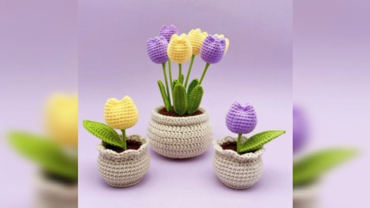 How To Crochet Flower Pot l Crochet Tulip Flower Pot Tutorial l Handmade Crochet l