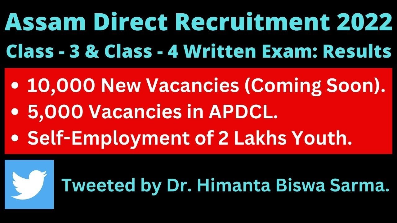 Assam Direct Recruitment 2022 (Grade - 3 & 4 Written Exam): Results and 10,000 New Vacancies