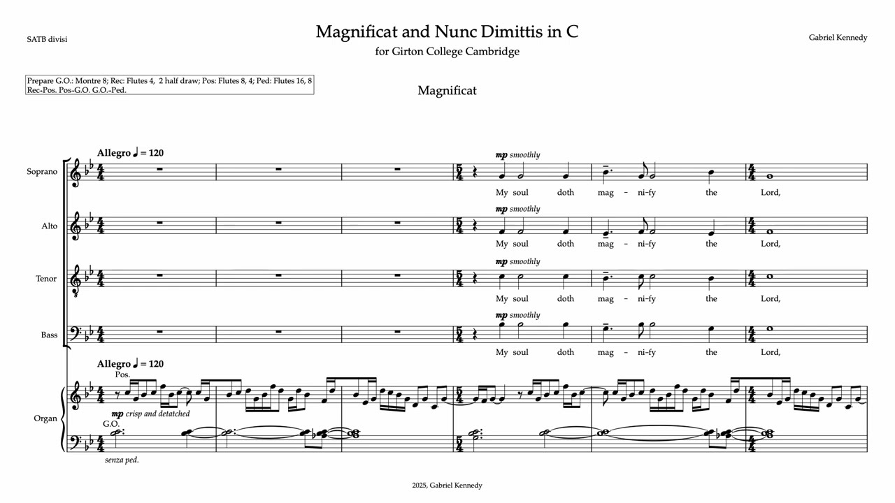 Gabriel Kennedy — Girton Service (Magnificat and Nunc Dimittis) (score video)