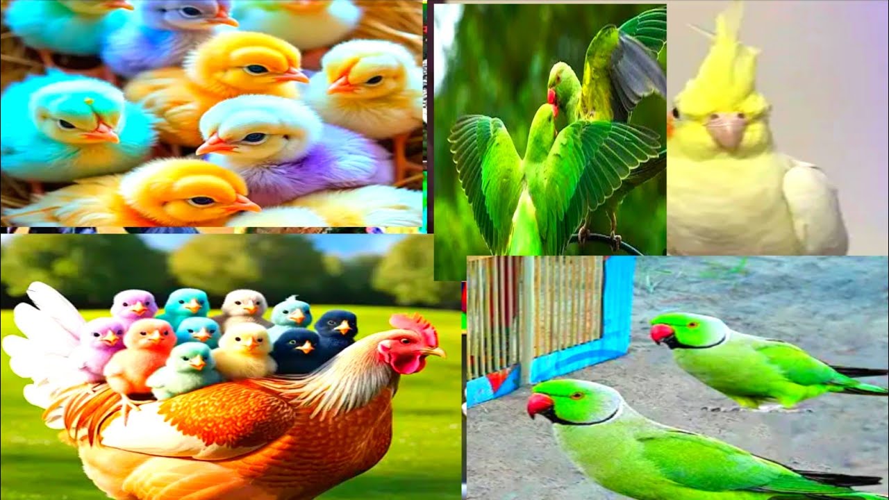 Parrots and baby chickens are colorful. Baby Animals & Birds