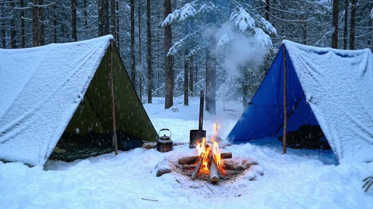 [Recovery Log #04] Winter Bushcraft Camp: Crackling Fire | Deep Sleep