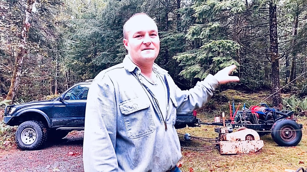 Mini yarder/ firewood winch northbend logging downhill rigup