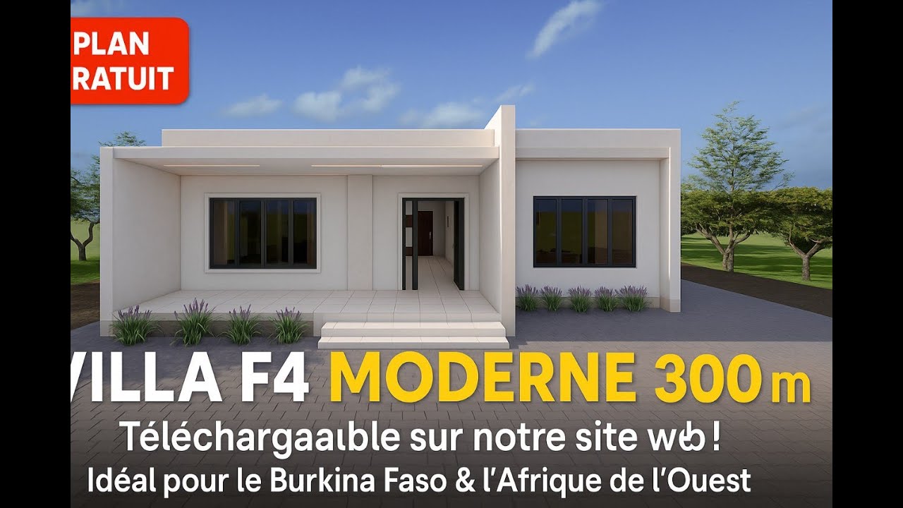 Plan F4 moderne &agrave; t&eacute;l&eacute;charger / Villa &eacute;conomique sur 300 m&sup2; - Burkina & Afrique de l'Ouest