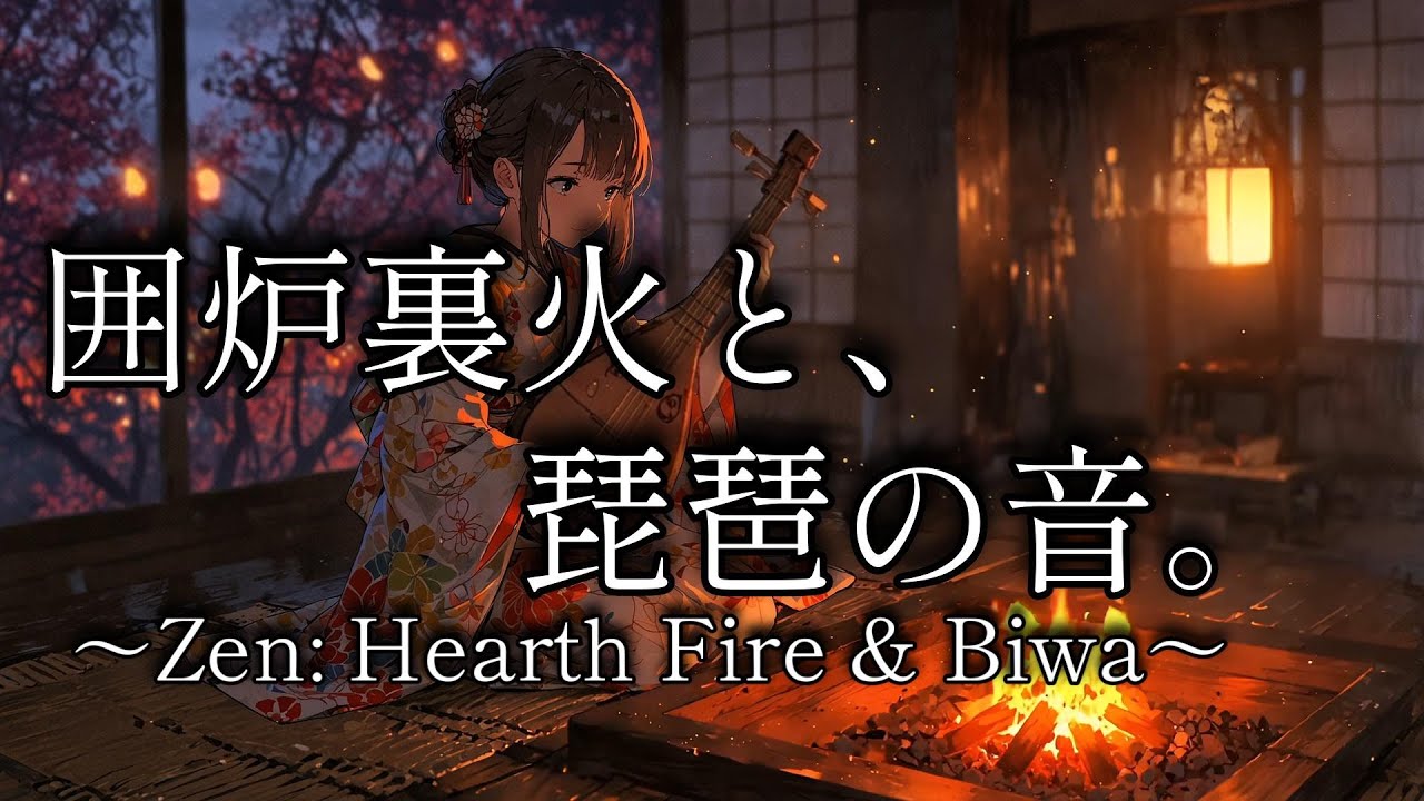 【癒しの和風曲】古民家の夜、囲炉裏の暖かさ。｜心に沁みる琵琶の音色と焚き火の癒やし