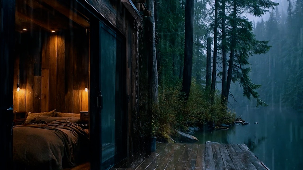 Heavy Rain in a Dark Forest Cabin by the River 🌧️🌲 | Rain Sounds Sleep Well