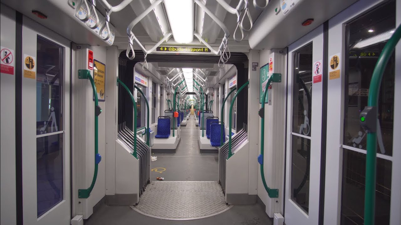 Hungary, Budapest, night ride with tram 4 from Újbuda–központ to Nyugati Railway Terminal