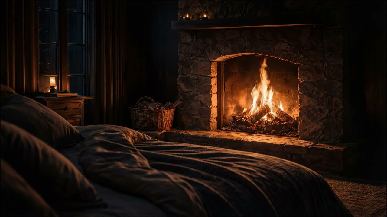 🔥 Cozy Bedroom by the Fireplace — Deep Night Sleep (No Music)
