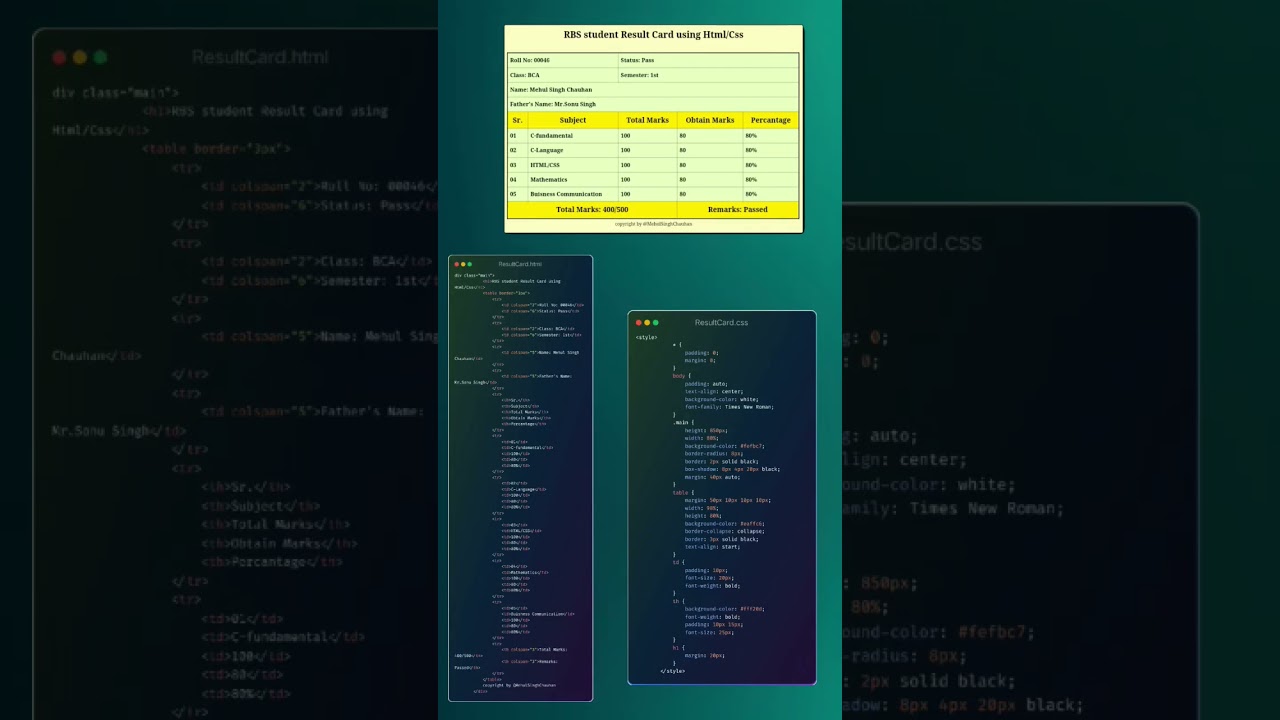 HTML-CSS-Project Student Results Card.  👈 #html #css #webdevelopment #web #programming #programmer